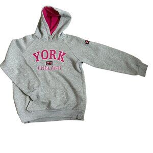 G-Crown London England Pullover Hoodie Women's Size XL Gray Pink Winter Comfy